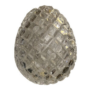 Vtg Crystal Candy Egg Shaped Dish with Lid Easter Centerpiece Round Cut Glass